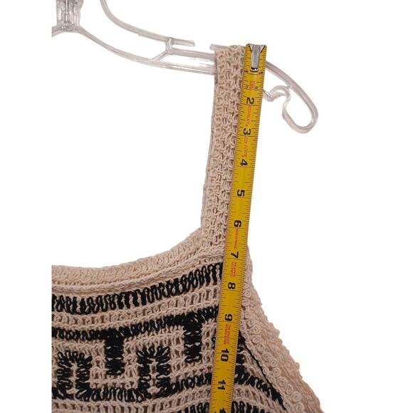 Crochet Bohemian Half Top Womens Sz L Beige Semi Sheer Cropped Festival Coquette - Picture 9 of 16